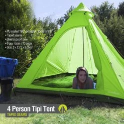Summit Camping Festival 4 Person Hydrahalt Tipi Tent - GREEN 571046G -Nature Camping Store 91jmkwndmtl. ac sl1500 1