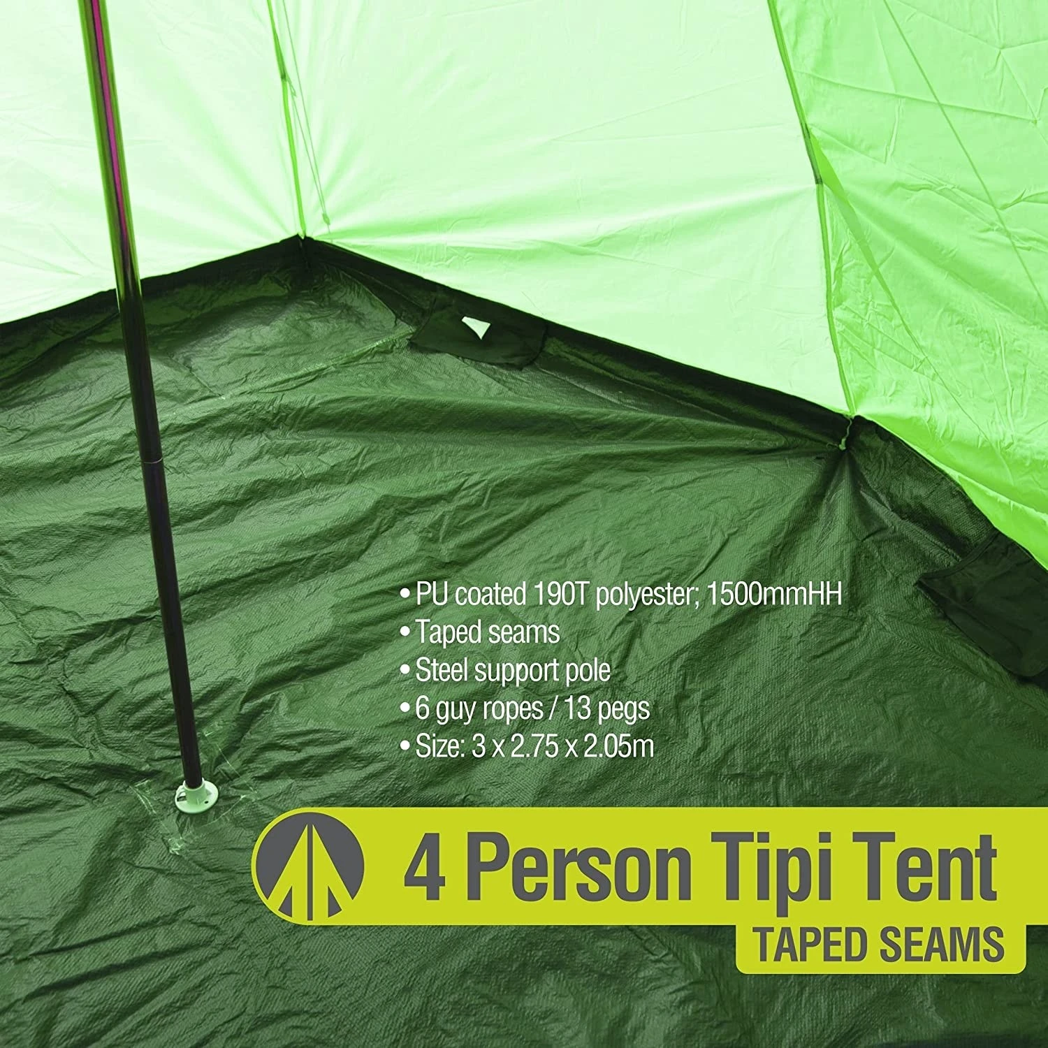 Summit Camping Festival 4 Person Hydrahalt Tipi Tent - GREEN 571046G 6 Summit Camping Festival 4 Person Hydrahalt Tipi Tent - GREEN 571046G - Image 4